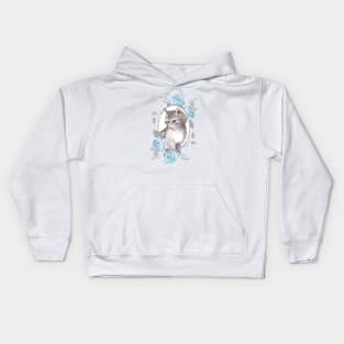 Kitten with blue roses Kids Hoodie